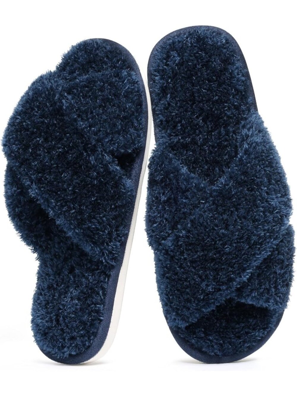 Women Navy Cherry Velvet Memory Foam Fuzzy House Slippers Soft Open-Toe Slippers